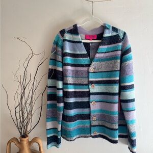 NWT The Elder Statesman Blue and Purple Striped Cashmere Cardigan
